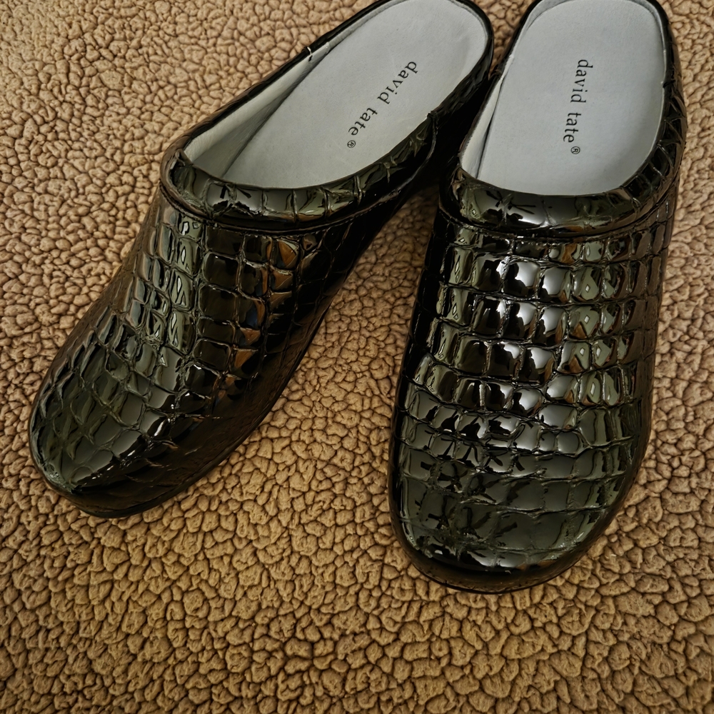 NEW David Tate Black Croc-Embossed Mules